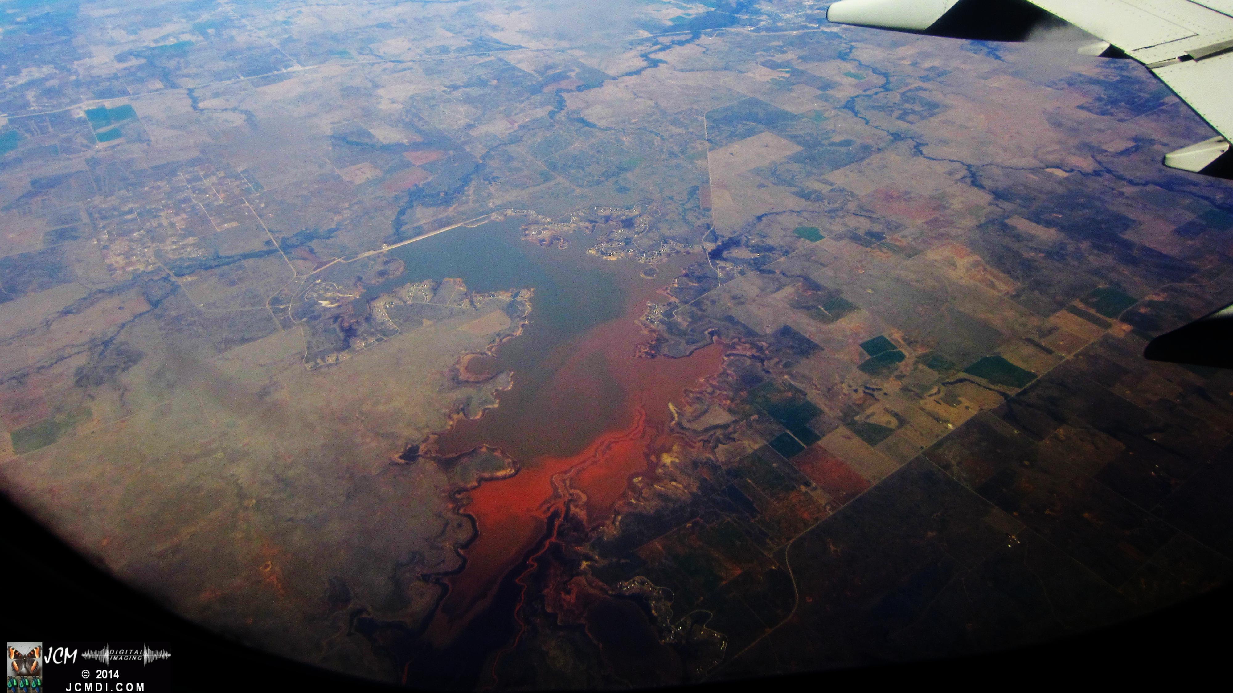 LAX-DFW flight views muddy lake